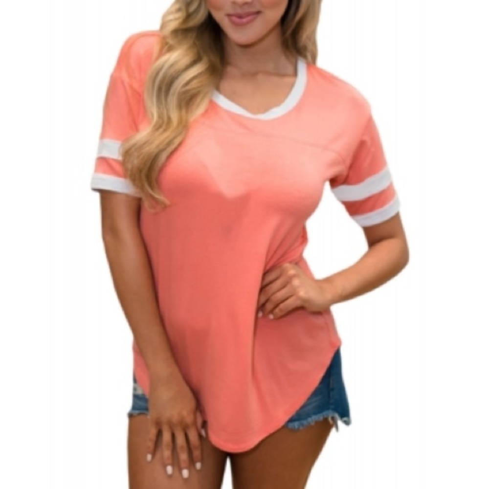 Sporty Short Sleeve Top w/ White Stripe